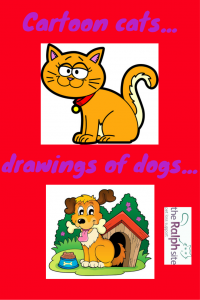 Cartoon cats and drawings of dogs